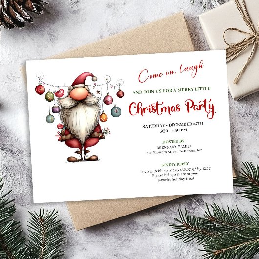 Playful Quirky Santa Watercolor Christmas Party 招待状