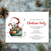 Playful Quirky Santa Watercolor Holiday Invite 招待状