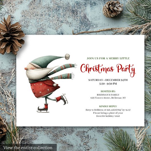 Playful Quirky Santa Watercolor Holiday Invite 招待状