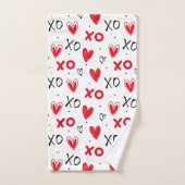 Playful Red & Black XO Heart Pattern on White バスタオルセット (ハンドタオル)