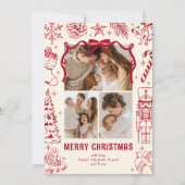 Playful Red Doodle 3 Photo Christmas シーズンカード (正面)