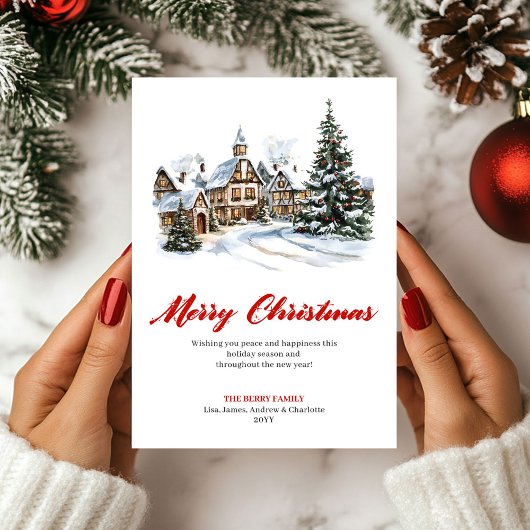 Playful Red Green Christmas Scene Greeting Card シーズンカード