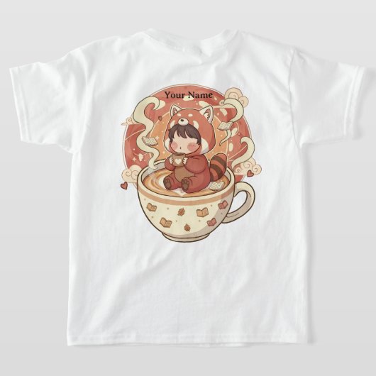Playful Red Panda Coffee Kids' T-Shirt Tシャツ (レイダウン裏面)
