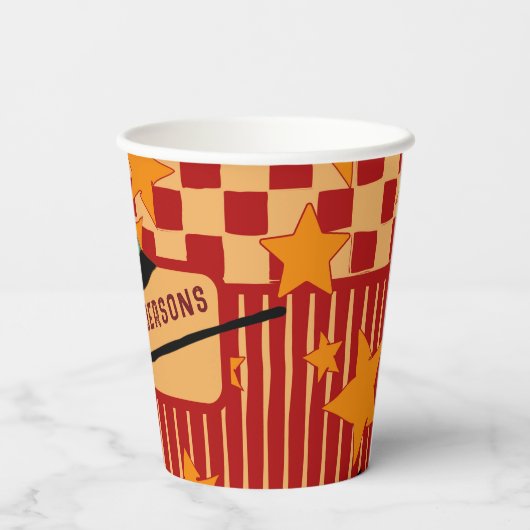 Playful Red Retro Witch Hat Halloween Starry Party 紙コップ (裏面)