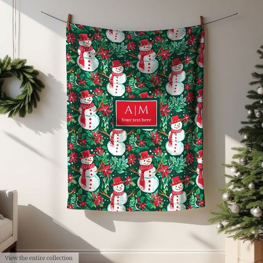 Playful red watercolor preppy monogram throw wrap フリースブランケット