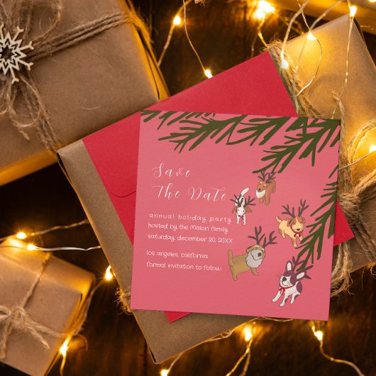 Playful Reindeer Dogs Christmas Illustration セーブザデート