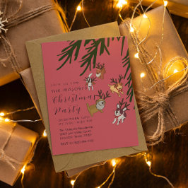 Playful Reindeer Dogs Christmas Illustration 招待状