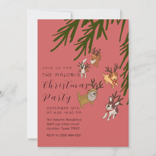 Playful Reindeer Dogs Christmas Illustration 招待状 (正面)