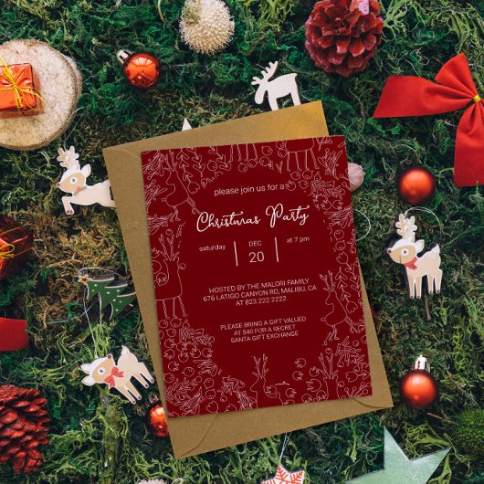 playful Reindeer & Winter Botanicals-  christmas  招待状