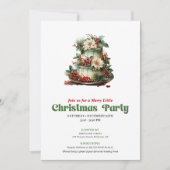 Playful Retro Christmas Cake Celebration 招待状 (正面)