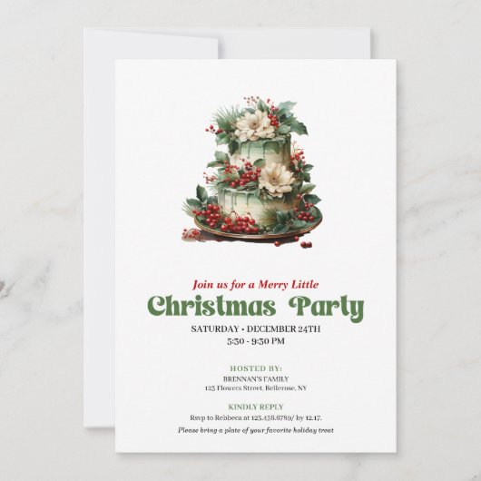 Playful Retro Christmas Cake Celebration 招待状 (正面)