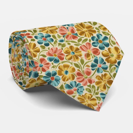 Playful Retro Floral Pattern ネクタイ (ロール)