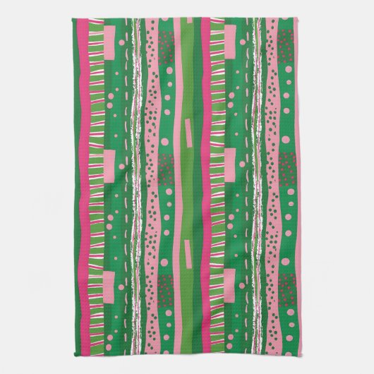 Playful Retro Stripes Kitchen Towel キッチンタオル (縦)