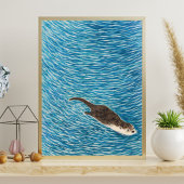 Playful River Otter Swimming in Blue Water ポスター