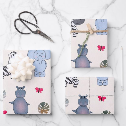 Playful Safari Animals Gift Wrapping Paper (v.1) ラッピングペーパーシート (正面)
