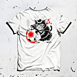 Playful Samurai Cat Soccer Kawaii & Soccer Fans! Tシャツ