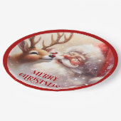 Playful Santa and Red Nose Rudolph Paper Plates ペーパープレート (アングル)