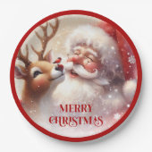 Playful Santa and Red Nose Rudolph Paper Plates ペーパープレート (正面)