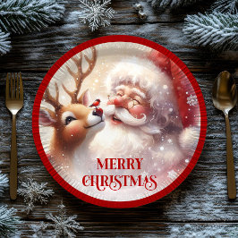 Playful Santa and Red Nose Rudolph Paper Plates ペーパープレート