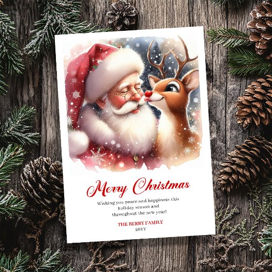 Playful Santa And Rudolph Christmas Cheer Greeting シーズンカード