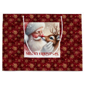 Playful Santa and Rudolph Classic Christmas Bag ラージペーパーバッグ (正面)