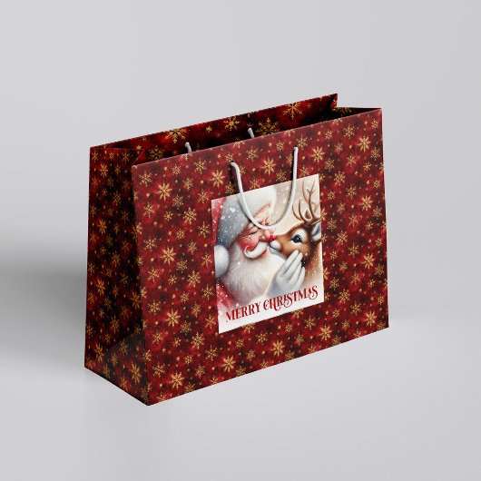 Playful Santa and Rudolph Classic Christmas Bag ラージペーパーバッグ