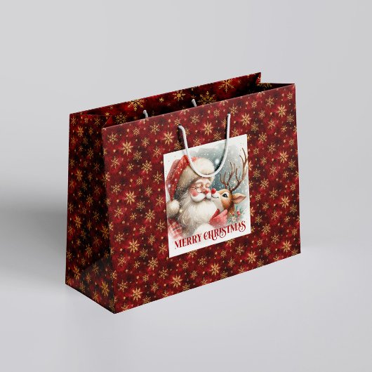 Playful Santa and Rudolph Winter Christmas Bag ラージペーパーバッグ