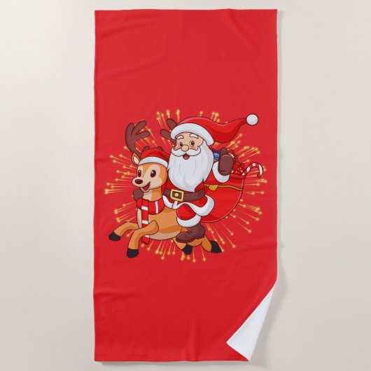 **"Playful Santa Claus Design – Fun and Festive Ch ビーチタオル (正面)