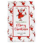 Playful Santa Claus gift bag red green office   ミディアムペーパーバッグ (正面)