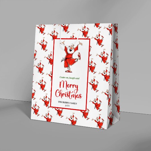 Playful Santa Claus gift bag red green office   ミディアムペーパーバッグ