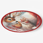 Playful Santa Rudolph Cartoon Christmas Plates ペーパープレート (アングル)