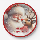 Playful Santa Rudolph Cartoon Christmas Plates ペーパープレート (正面)