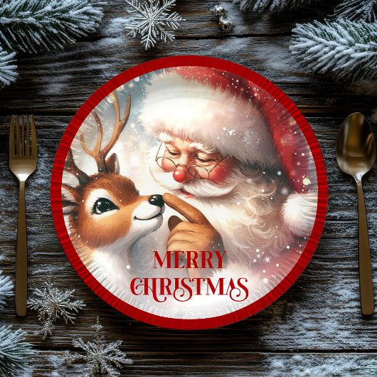 Playful Santa Rudolph Cartoon Christmas Plates ペーパープレート