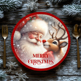 Playful Santa Rudolph Cartoon Christmas Plates ペーパープレート
