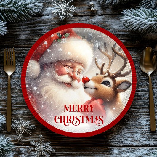 Playful Santa Rudolph Cartoon Christmas Plates ペーパープレート