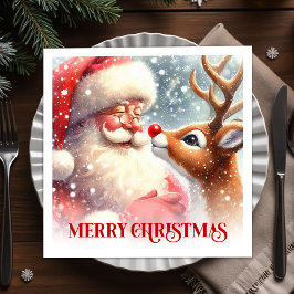 Playful Santa Rudolph Christmas Party Napkins Set スタンダードカクテルナプキン