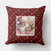 Playful Santa Rudolph Xmas Pillow Merry Holiday  クッション (正面)