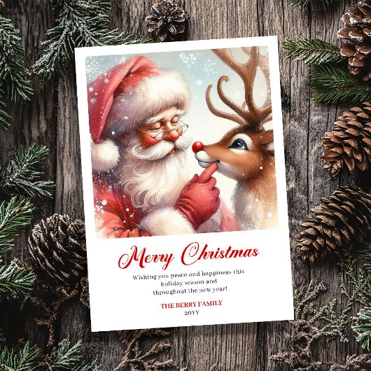 Playful Santa With Rudolph Laughing Christmas Card シーズンカード