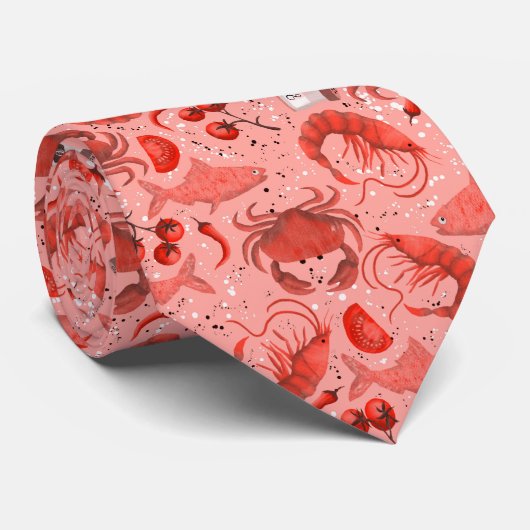Playful Seafood Pattern with crabs and shrimps ネクタイ (ロール)