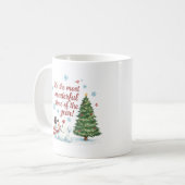 Playful Snowman and Pine Tree Merry Christmas コーヒーマグカップ (正面左)
