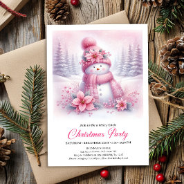 Playful Snowy Forest Pink Snowman Kids Invitation 招待状