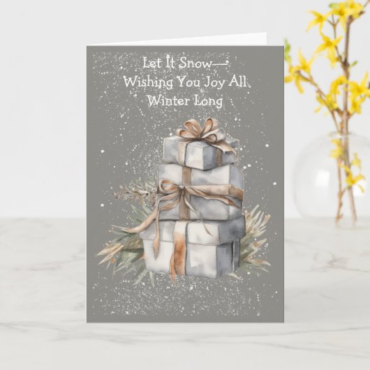 Playful Snowy Gifts Winter Card カード (黄色い花)