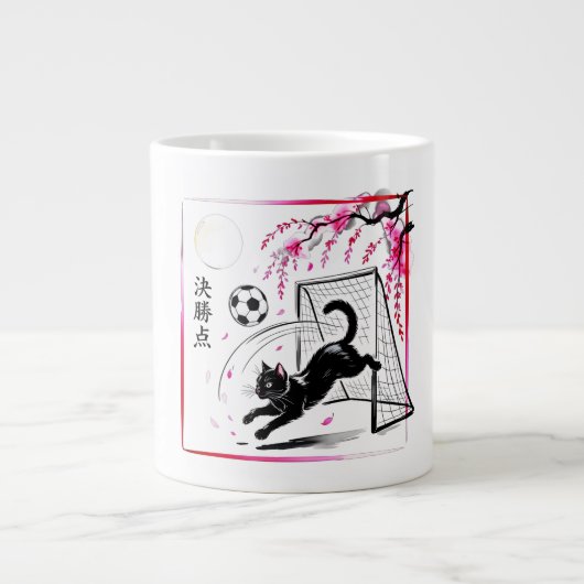 Playful Soccer Cat Mug Perfect Gift for Cat Lovers ジャンボコーヒーマグカップ (正面)