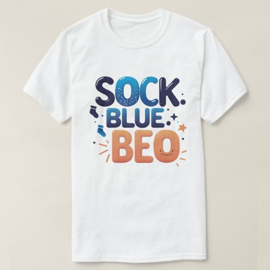 Playful SOCK BLUE BED Modern Typography Art Tシャツ (デザイン正面)