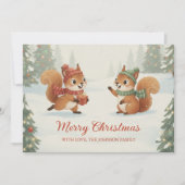 Playful Squirrels in Christmas Winter Forest シーズンカード (正面)