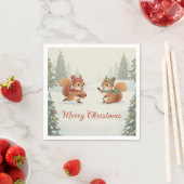 Playful Squirrels in Christmas Winter Forest スタンダードカクテルナプキン (インサイチュ)