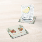 Playful Squirrels in Christmas Winter Forest ペーパーコースター (インサイチュ)