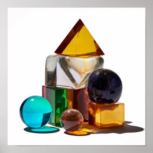 Playful Stack of Colorful Geometric Glass Art ポスター (正面)