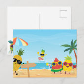 Playful summer beach funny cartoon fruit ポストカード (正面/裏面)