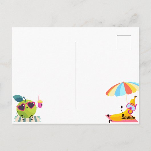 Playful summer beach funny cartoon fruit  ポストカード (裏面)